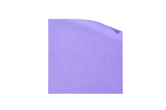 blank purple square note paper with curled edge isolated on white or transparent png - Powered by Adobe