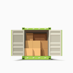 full of carton boxes green cargo container