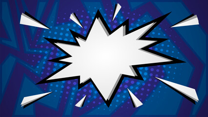 Pop art halftone background. Comic starburst pattern. blue banner with star speech bubble. Vintage duo tone texture. Gradient wow design. Cartoon superhero wallpaper.