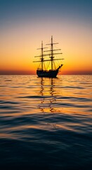 Sailing Boat Horizon Sunset Watercolor Art