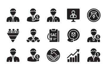 Business icons set with people money and graph vector