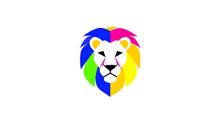 Vibrant and colorful lion head illustration, a symbol of courage, strength, and leadership in a modern design. For logo and design with isolated white background