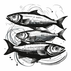thuna fish ink sketch vector illustration