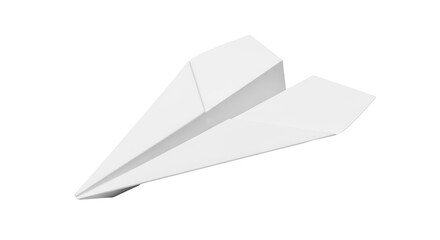 Isolated paper airplane flies freely, origami aeroplane, child's toy craft, folded paper