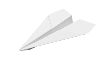 Isolated paper airplane flies freely, origami aeroplane, child's toy craft, folded paper