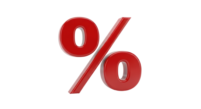 Isolated 3D-rendered percentage symbol with simple design showing finance and mathematics concept