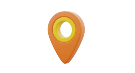 Isolated location pin icon with yellow circle inside on orange, map symbol, direction place