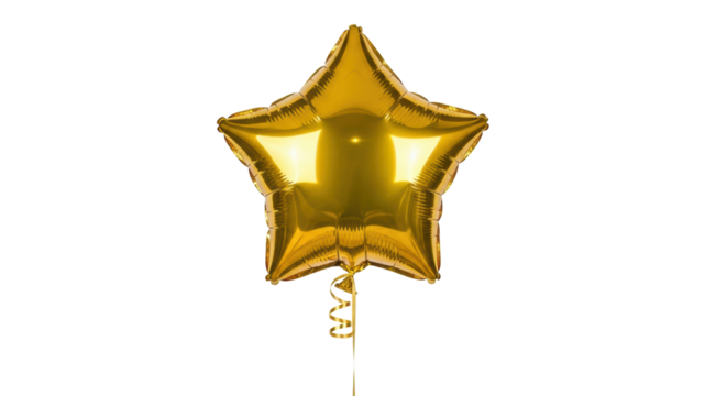 Isolated golden star balloon with ribbon for party decoration, celebration, gift concept - Powered by Adobe
