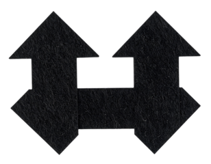 Two dark-gray, angular arrows facing opposite directions