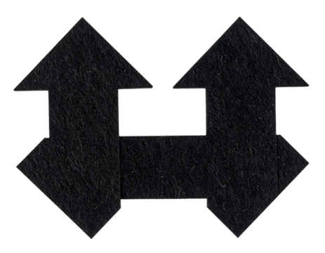 Two dark-gray, angular arrows facing opposite directions