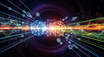 Quantum entanglement showcasing digital information exchange simulation
