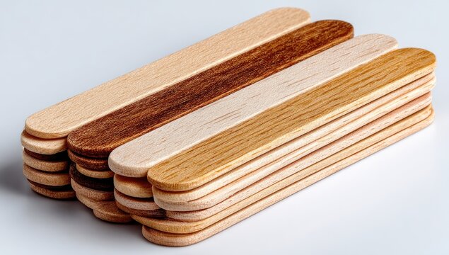 Stack of wooden popsicle sticks in varying shades