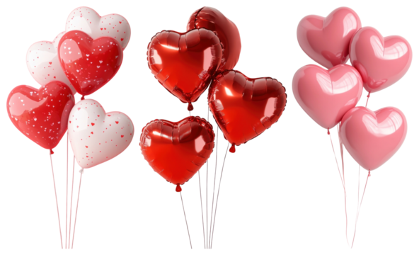 PNG Heart-shaped balloons for celebrations, element set on transparent background
