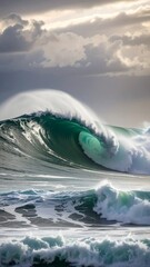 Powerful ocean wave crashing