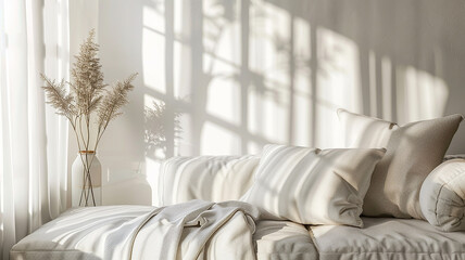 light delicate scandi background interior items and furniture details, background copy space