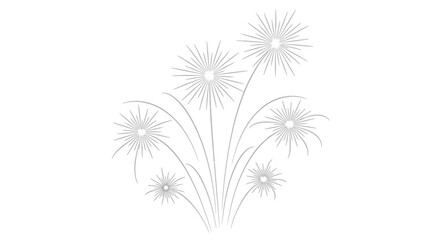 Whimsical line art depicts exploding fireworks against a clean white background.