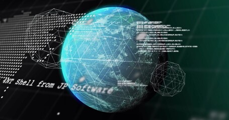 Floating 3D globe rotating in dashboard, displaying NT Shell from JP Software plus code