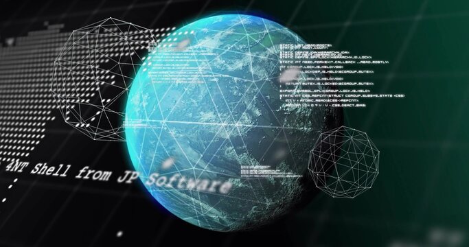 Naklejki Floating 3D globe rotating in dashboard, displaying NT Shell from JP Software plus code