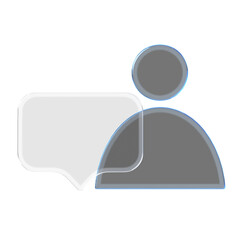 3D glass outline user icon with chat bubble on black background. Minimal transparent design symbolizing online messaging