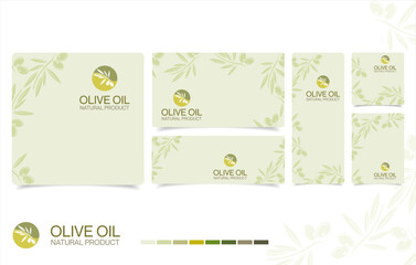 Olive oil retro green color label background collection. Olive logo icon design template flat. Natural extra virgin oil. beauty, cosmetic and food 