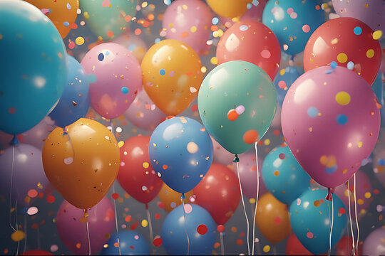 A vibrant and festive image of colorful balloons and confetti, perfect for celebrating birthdays, parties, and special occasions.