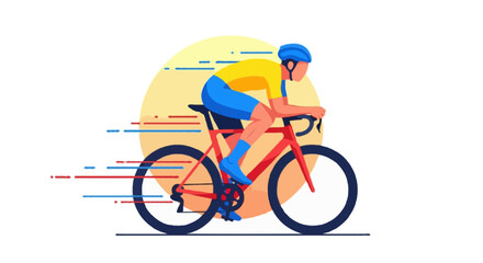 Flat vector illustration of a faceless cyclist riding a road bike in a race