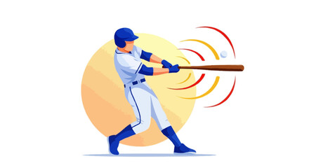 Flat vector illustration of a faceless baseball player swinging the bat
