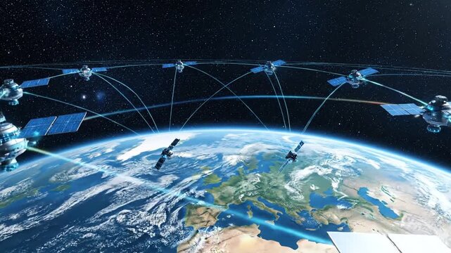 Satellites Orbiting Earth Connected Network.