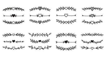 Collection of delicate hand drawn floral dividers and heart embellishments
