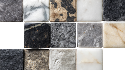 Close-up view of various stone tiles