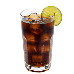 Cuba Libre cocktail with a lime garnis, isolated on white or transparent background, PNG format.