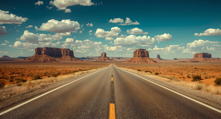 Empty Highway Stretching Through the Monument Valley Desert