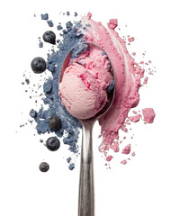 Pink and blue ice cream scoop, blueberries