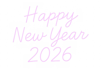 Happy new year 2026 cursive pink neon sign on transparent background