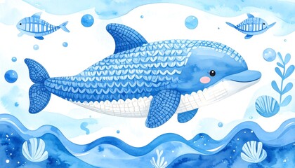 Fototapeta premium Cute dolphin underwater scene