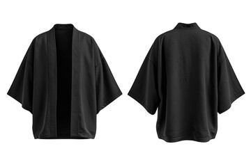 Front and back views of a dark gray kimono-style jacket