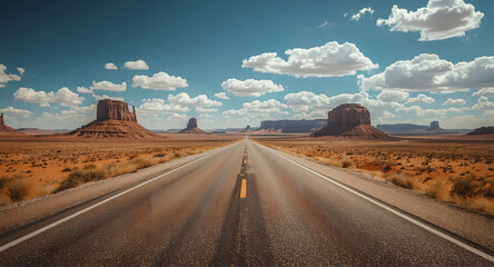 Open Road through Monument Valley: A Scenic American Landscape