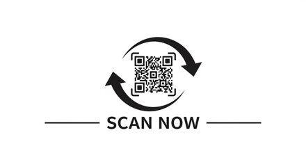 A qr code with arrows circling it and the words scan now between two lines on a white background image created with generated ai