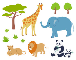 動物園のいろんな動物イラストのセット