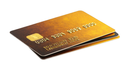 Two credit cards overlapping, golden-bronze color, angled view