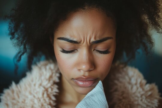 Portrait of a young African American man listening to music or a podcast on headphones while holding a phone, talking on a video call, smiling, and looking at the camera, Generative AI - Powered by Adobe