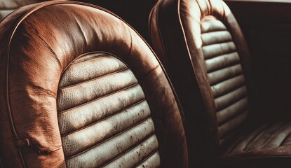 Aged leather seats of a vintage car