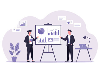 Corporate Meeting Illustration Office Presentation with Graph.