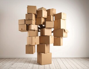 Cardboard boxes arranged like a tree