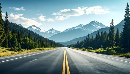 Naklejka premium Scenic Road Through Mountain Landscape - A Journey of Exploration.