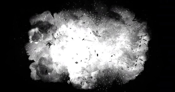 Cinematic blast with bright fireball and destruction effects. Vfx explosion element.