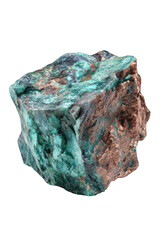 Rough, teal-and-brown mineral cube