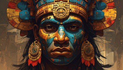 Obraz premium Intriguing Portrait of a Mayan Figure with Ornate Adornments