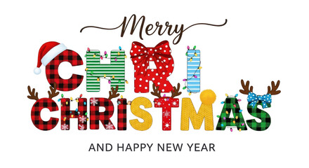 Isolated festive Christmas typography illustration with playful holiday themed letters design © Maria