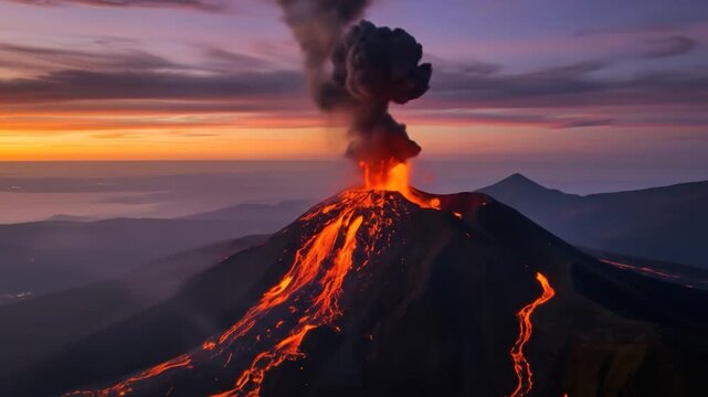 Volcanic Eruption Sunset Landscape